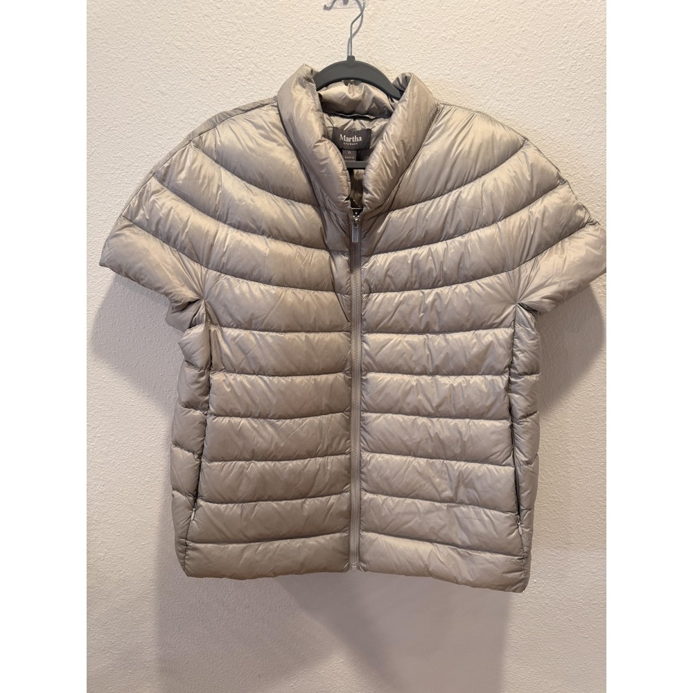 Martha Stewart Jacket Womens XL Silver Short Sleeve Down Puffer Packable Quilted - Picture 3 of 16
